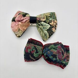 2 Vintage Tapestry Floral Hair Bows Clips Made in France